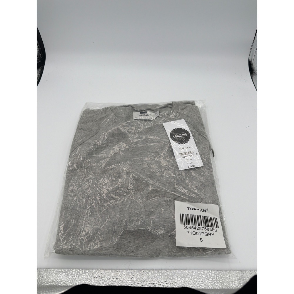 Topman Mens Longline T-Shirt Grey Crew Neck Raglan Sleeve 71Q01PGRY New Small